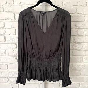 Current Air Los Angeles Pleated Peplum Blouse in Charcoal Gray XS